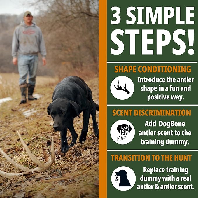 DogBone Shed Hunting Dog Training Kit – Train Your Puppy to Find Deer Antlers - Includes 2 oz Scent for Nosework & Flexible Floating Dummy for Retrieving - Perfect for Whitetail Hunters-PawvioPets