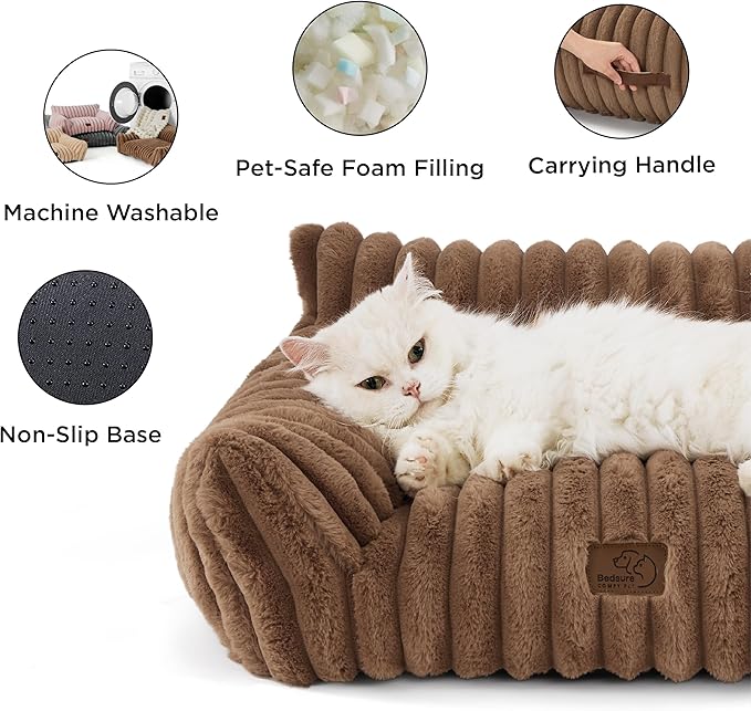 Bedsure Cute Dog Couch for Pets - Fluffy Dog Sofa with Premium Soft Corduroy Fleece, Pet Couch Bed with Washable Cover, Supportive Pet Sofa Bed for Medium Large Dogs, 36in, Copper Brown-PawvioPets