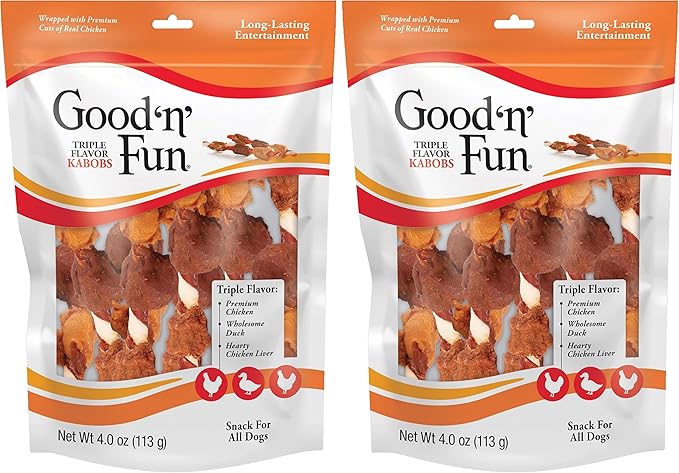 Good'n'Fun Triple Flavored Rawhide Kabobs for Dogs, 2 Pack, 4 oz-PawvioPets