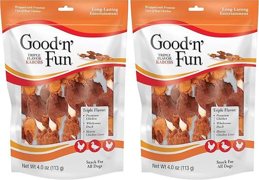 Good'n'Fun Triple Flavored Rawhide Kabobs for Dogs, 2 Pack, 4 oz-PawvioPets