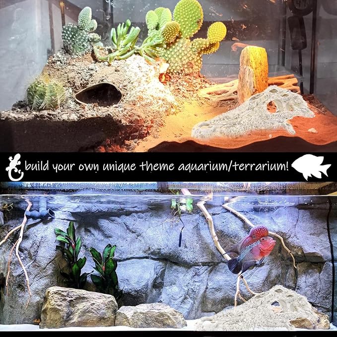Animal Skull Fish Aquarium Hideout Decorations Cave Dinosaur Reptile Ornament Halloween Décor for Terrarium Large Betta Decor Bones-PawvioPets