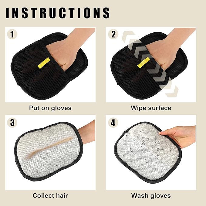 2pcs Pet Hair Removal Gloves, 2 Style Reusable Pet Hair Static Remover Mitt Glove for Cat Dog Sofa Furniture Carpet Curtain Bed Sheet Clothes Car Seat Cleaning Tool (Regular & Five Finger Style)-PawvioPets