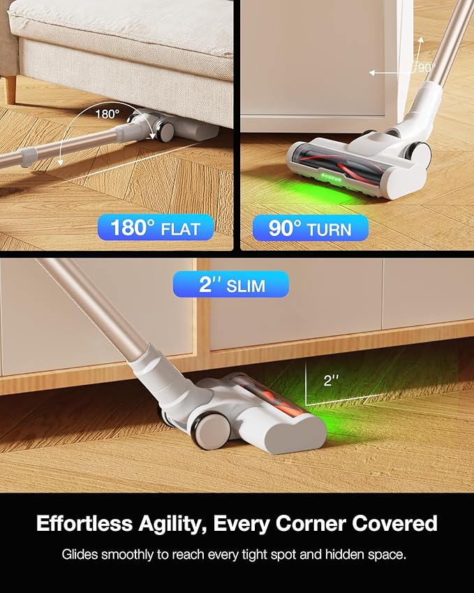 Cordless Stick Vacuum Cleaner for Home, Lightweight Rechargeable Vacuum with 55min Runtime, Powerful Suction, Green LED Headlight, 9-in-1 Pet Hair Carpet & Hardwood Floor Cleaner-PawvioPets