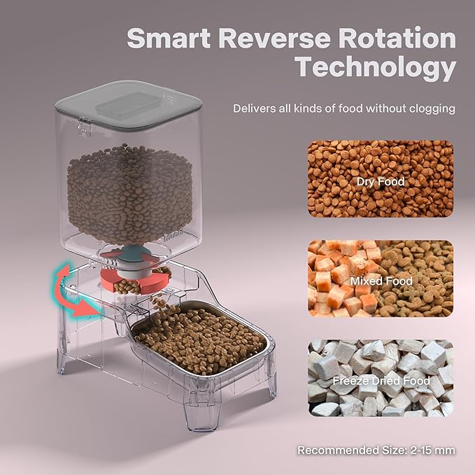 Automatic Cat Feeders, 7L/29 Cups Automatic Dog Feeder, Cat Food Dispenser, No-Jam Rotor, Up to 6 Meals for 2-15 mm Dry Food, with Elevated Stand, Stainless Steel Bowl-PawvioPets