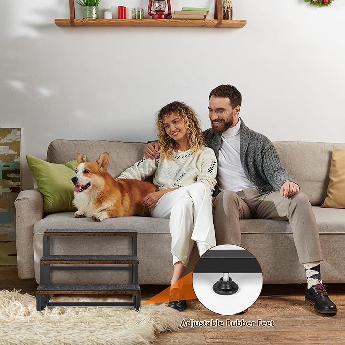 Dog Stairs for Small Dogs 3 Steps Pet Stairs Dog Stairs Steps for Couches High Beds, Non-Slip Indoor Dog Ramp, Holds Up to 100lbs-PawvioPets