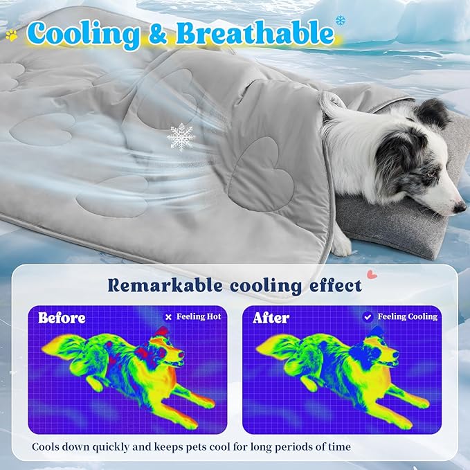 Cooling Blanket for Dogs, Lightweight & Durable Dog Cooling Mat, Q-MAX>0.45 Soft Breathable Pets Comforter for Couch, Bed & Car Essential - Light Grey 40x50 Inches-PawvioPets