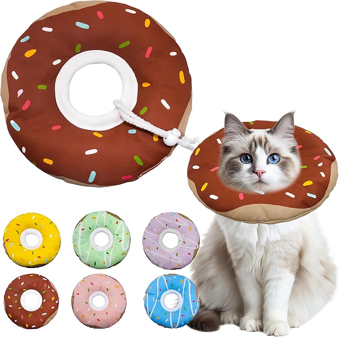 Cat Cone Collar Soft, Adjustable Cat Recovery Collar Kitten Cones to Stop Licking, Cute Donut E Collar After Surgery, Cats Neck Pillow ConeElizabethan Cones of Shame (Waterproof Brown, Large)-PawvioPets