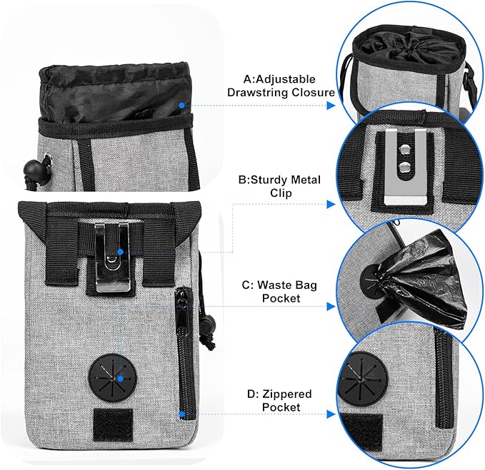 Airline Approved Dog Travel Bag with 2 Dog Treat Training Pouches, Tote Organizer for Weekend Pet Travel Supplies & Accessories, 2 Collapsible Bowls, 2 Food Container (Grey)-PawvioPets