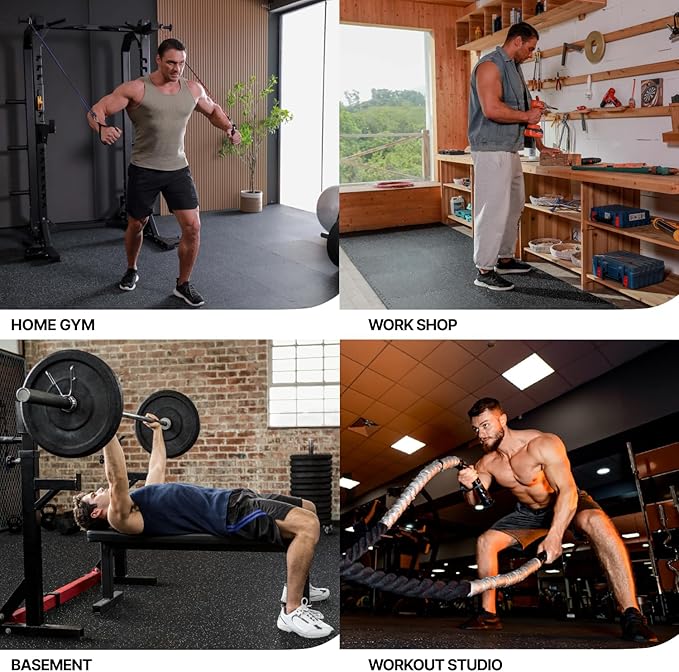 AIRHOP 0.79in Thick 48 Sq Ft Exercise Equipment Mats, 12 Tiles Upgraded Rubber Top with High Density EVA Foam, Large Interlocking Puzzle Gym Flooring for Home Gym, Heavy Weight Workout,Black & White-PawvioPets