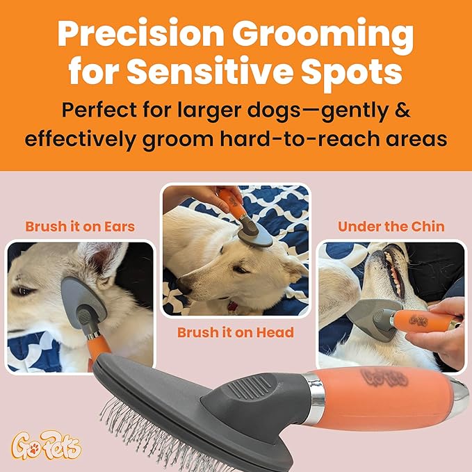GoPets Small Pin Slicker Brush, Easy-Groom Pin Comb for Tangles & Shedding, Rounded Safety Tips, Dematting Brush for Short & Long Hair Cats, Dogs & Furry Pets, Ideal for Sensitive, Hard-to-Reach Areas-PawvioPets