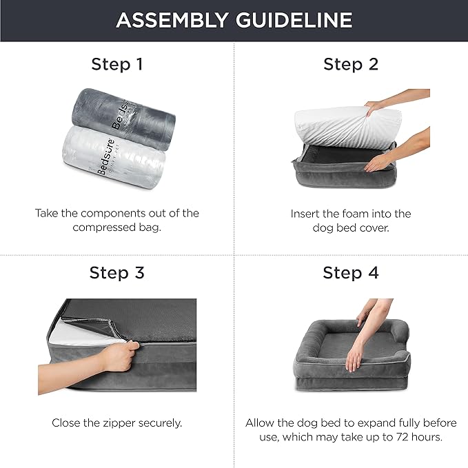 Bedsure Orthopedic Dog Bed for Large Dogs - Big Washable Dog Sofa Beds Large, Supportive Foam Pet Couch Bed with Removable Washable Cover, Waterproof Lining and Nonskid Bottom, Dark Grey-PawvioPets