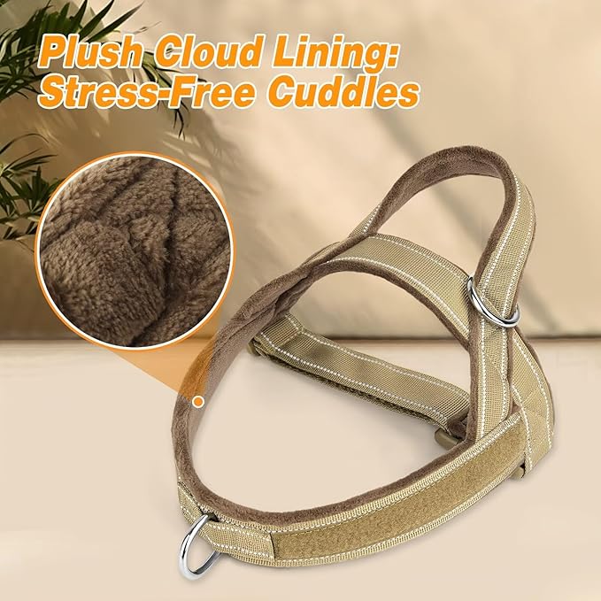 Forestpaw No Pull Dog Harness - Soft Flannel Padded Tactical Dog Vest Harness with Quick Release Buckle, Adjustable Reflective Pet Harness for Medium Dogs Walking Training,Brown M-PawvioPets
