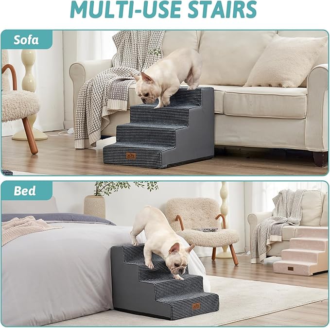 Dog Stairs for Small Dogs, 4 Tier Wider Pet Stairs for Couch and Beds, 17.7" H Non-Slip Dog Steps for Old Cats, Puppy, Small Medium Dogs, 17.7x23.6x17.7 inch, Dark Grey-PawvioPets