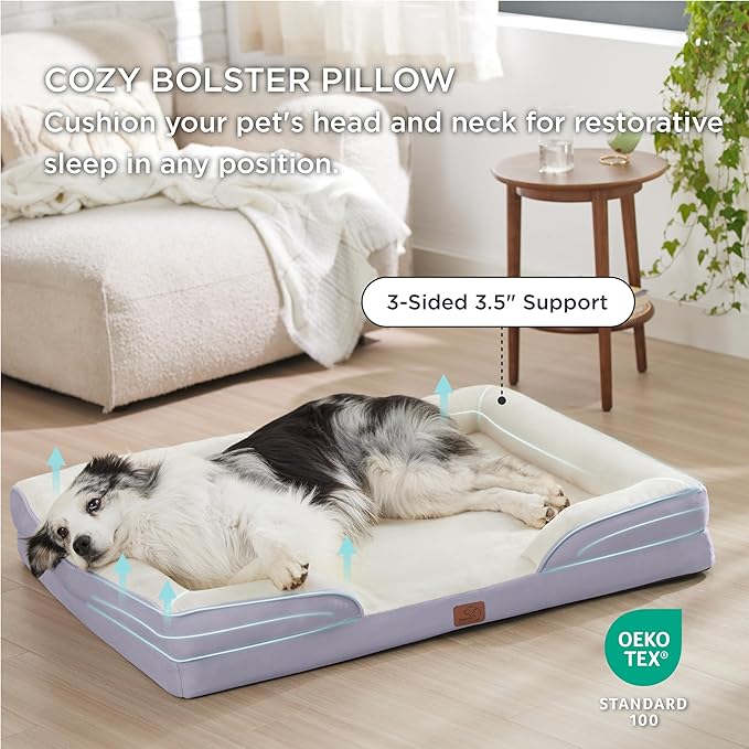 Bedsure XL Orthopedic Dog Bed for Extra Large Dogs - Washable XLarge Dog Cat Bed Waterproof, Comfort Dogs Couch Sofa with Washable Removable Cover, Pet Bed with Nonskid Bottom, Lavender, 42"-PawvioPets