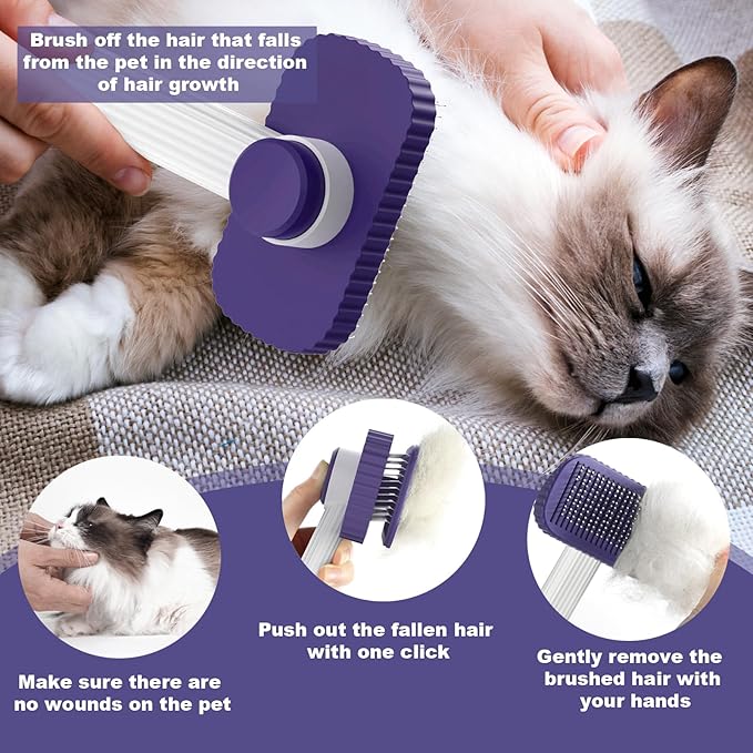 Cat brush, Cat Brush for Long or Short Haired Cats, Remove Loose Fur and Mats, Rounded Pins Reduces Painful Pulling, Not for Tangle and Curly Fur, Dark Blue-PawvioPets