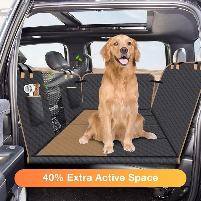 Dog Car Seat Cover for Back Seat, Larger Dog Car Bed Cover with Hard Bottom, Backseat Extender Hammock for Full SizeTruck/SUV 8 Panels - Black-PawvioPets