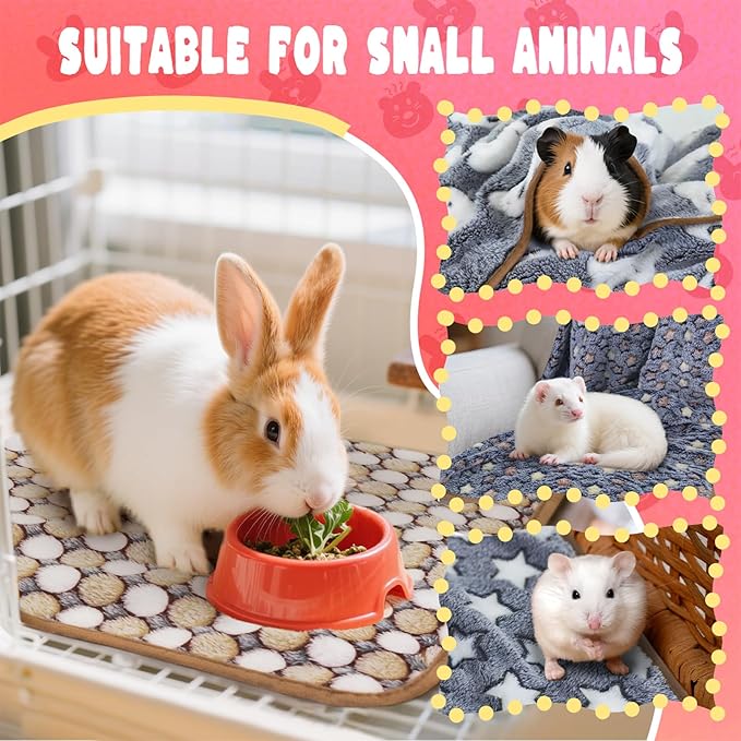 6 Pcs Guinea Pig Bedding Cage Liners Small Animal Flannel Blankets Sleep Mat Absorbent Reusable Pet Pee Bedding Pad Cover for Dog Cat Hamster Ferret Chinchilla Rabbit Hedgehog (30 x 42 Inch, Multi)-PawvioPets