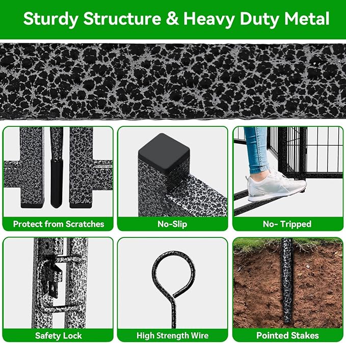 Dog Playpen Outdoor Extra Wide 8 Panels Heavy Duty Dog Fence 32" Height Anti-Rust with Doors Portable for RV Camping Yard, Total 21FT, 35 Sq.ft, Snowy Black-PawvioPets