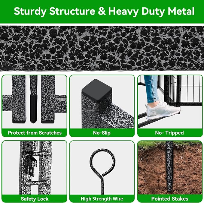 Dog Playpen Outdoor Extra Wide 24 Panels Heavy Duty Dog Fence 47" Height Anti-Rust with Doors Portable for RV Camping Yard, Total 63FT, 316 Sq.ft, Snowy Black-PawvioPets