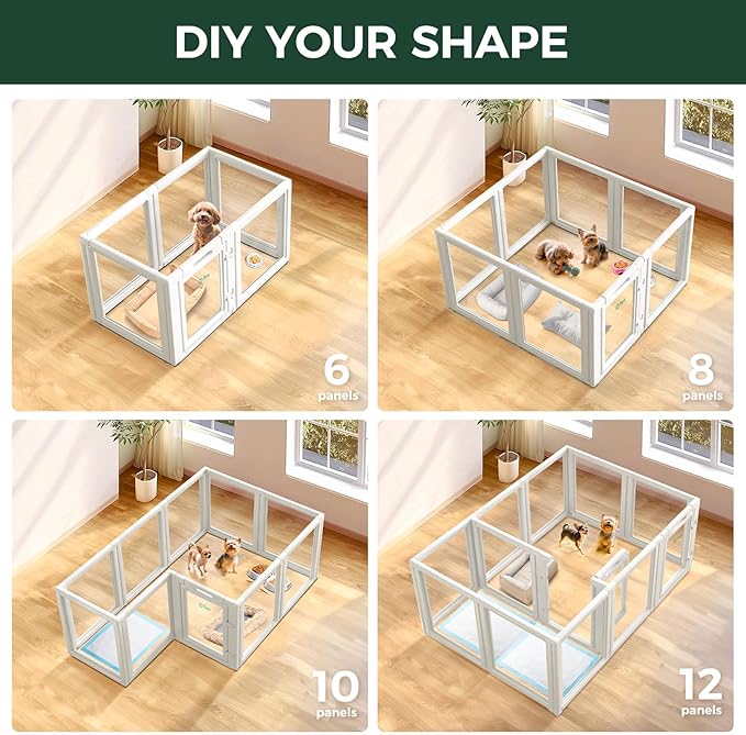 FXW AuraSpace Acrylic Indoor Unleashed Dog Playpen for Puppies and Small Dogs, 24 Inch, 8 Panels, White-PawvioPets