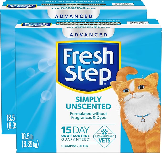 Fresh Step Advanced Simply Unscented Clumping Litter, Fresh Step Unscented Cat Litter Fights Odor on Contact, 37 lbs. (2 x 18.5 lb. Box)-PawvioPets