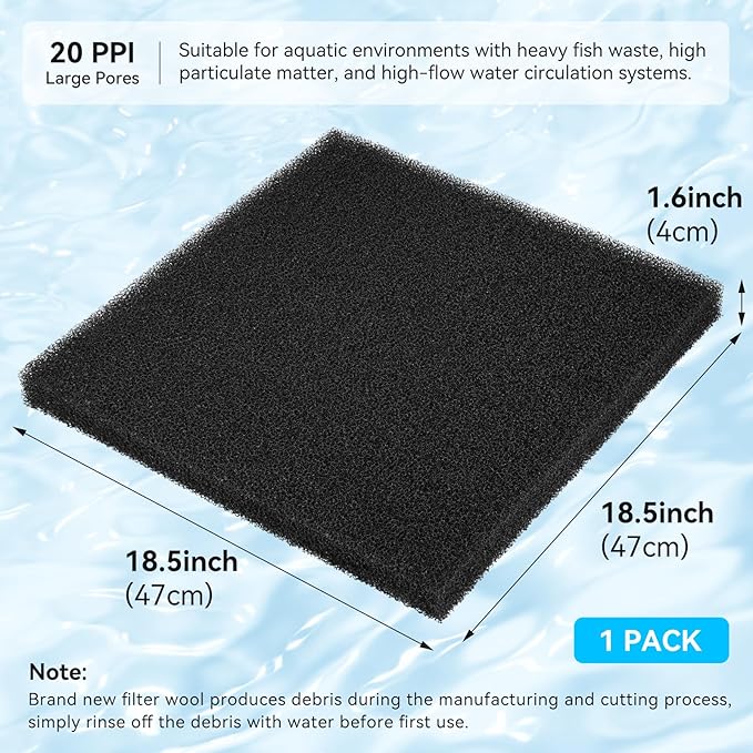 Aquarium Filter Sponge Pad, Filter Media Foam Sponges, Filter Accessories for Fish Tanks and Ponds (18.5"x18.5"x1.6", 20PPI, 1 Pack)-PawvioPets
