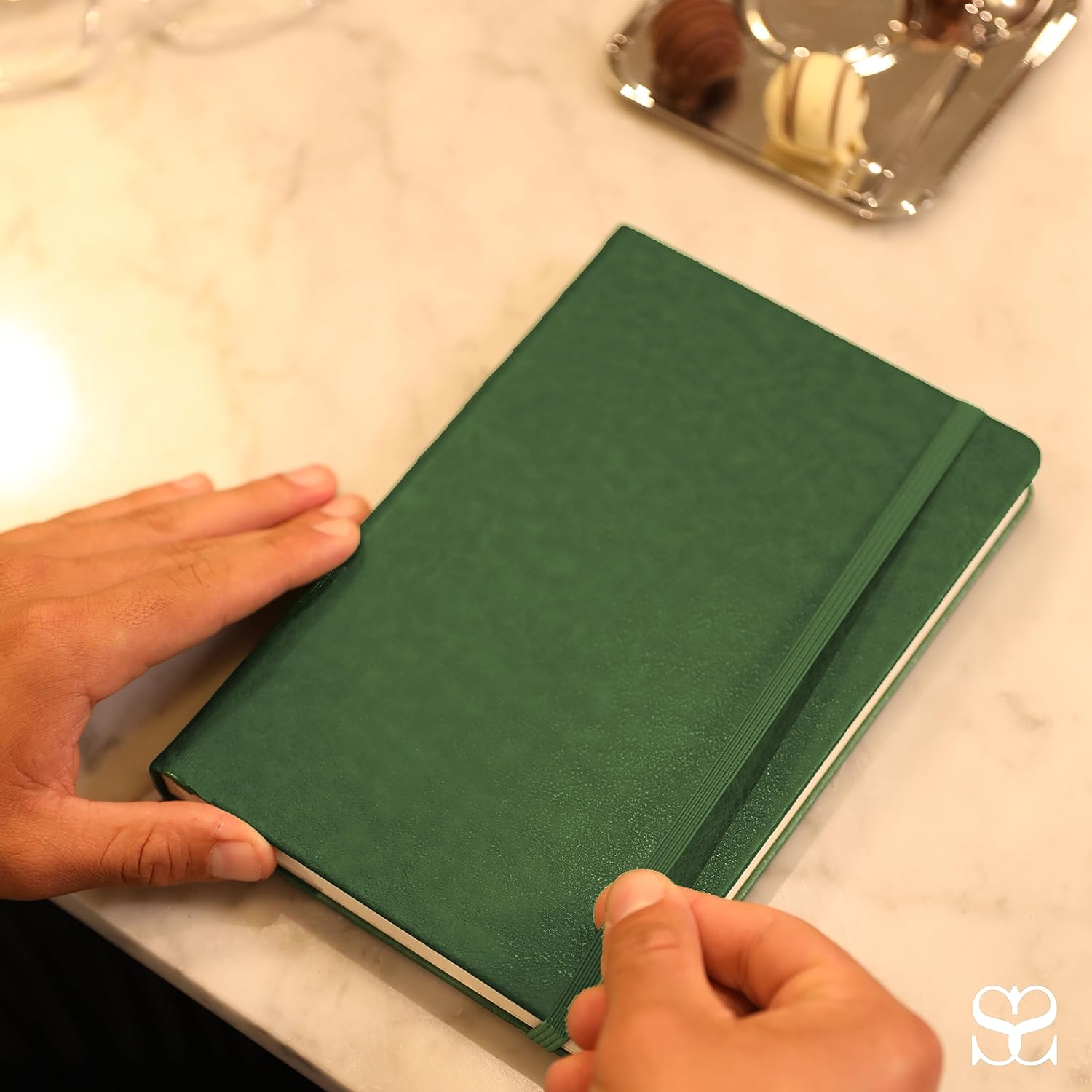 SETTINI Journal Notebook for Writing, Vegan Leather Hardcover Notebook - Pen loop, Back Pockets & Lay-Flat design, 120 GSM A5 College ruled Bleed free Paper, Gift Set for Men and Women, Emerald Green - Birthday Gift