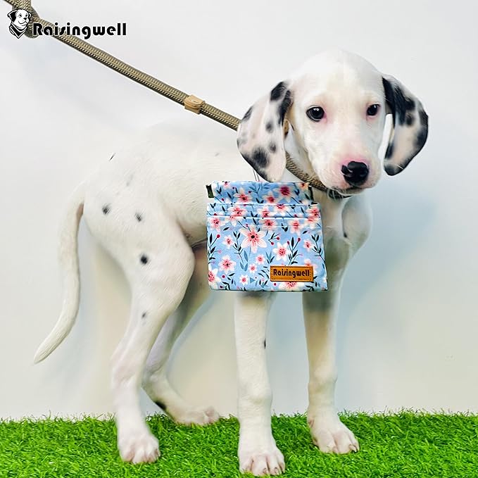 Dog Treat Pouch, Small Cotton Pocket Sized Training Holder, Hand Free Walking Fanny Bag with Carabiner, Self-Closing Pet Feed Snack Reward, Behavior Aids for Puppy Travel or Outdoor Use-PawvioPets