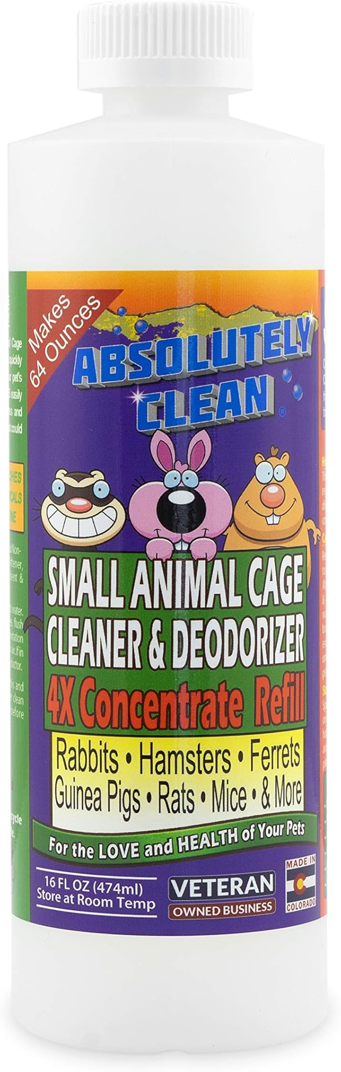 Amazing Small Animal Cage Cleaner - Just Spray/Wipe - Easily Removes Messes & Odors - Hamsters, Mice, Rats, Guinea Pigs, Ferrets - USA Made (16 oz Concentrate)-PawvioPets