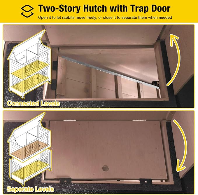 Aivituvin 2-Tier Rabbit Hutch with Tarp Door and Wheels Bunny Cage Indoor Outdoor Guinea Pig Cage Expandable with Pet Playpen 36" L, Brown-PawvioPets