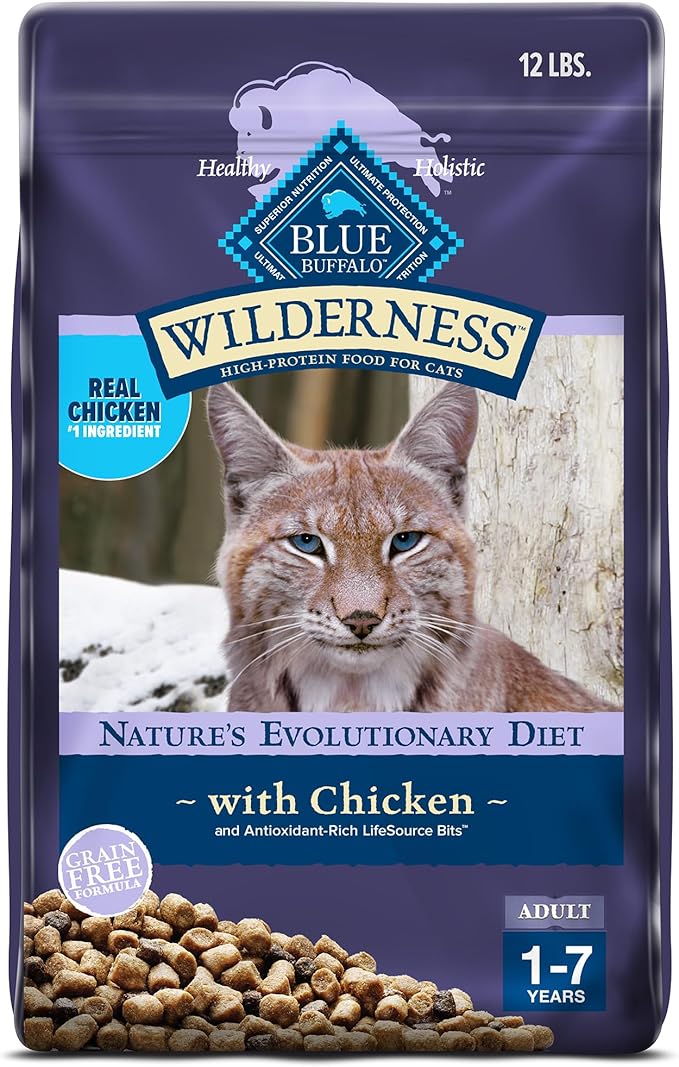 Blue Buffalo Wilderness Natural Adult Dry Cat Food, High-Protein and Grain-Free Diet, Supports Healthy Muscle Development and a Healthy Immune System, Chicken, 12-lb. Bag-PawvioPets