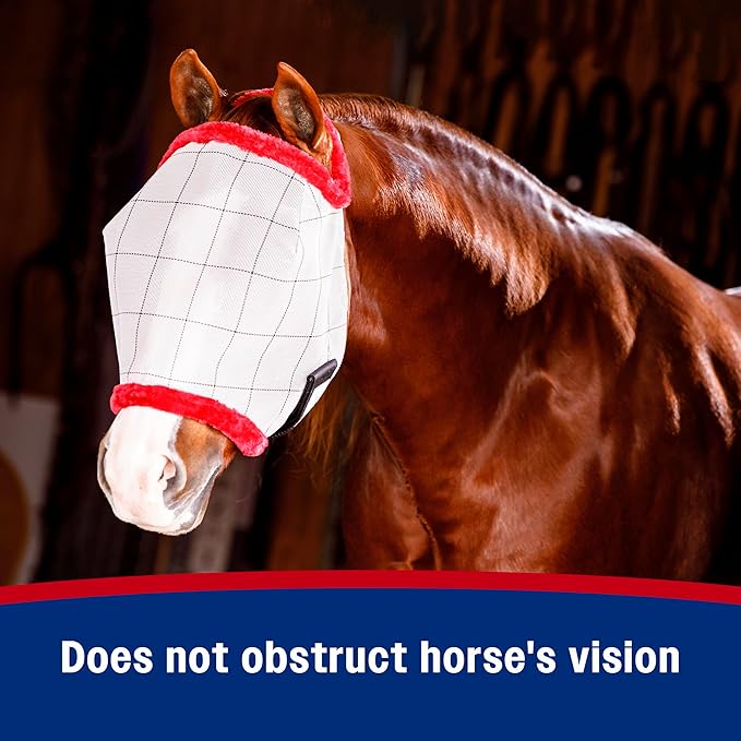 Farnam SuperMask II horse fly mask without ears, extended coverage, protects eyes from insects and debris, adjustable throat latch, Average Horse Size-PawvioPets