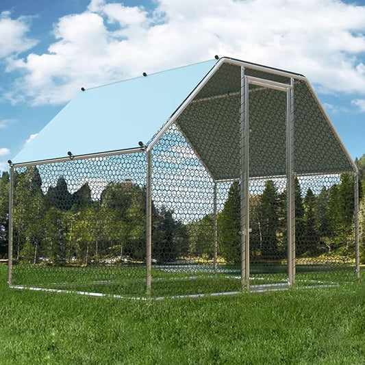 1.26’’ Large Metal Chicken Coop Walk in, Chicken Pen for Chickens, Outdoor Chicken Runs Coops Dog Kennel, Flat Roofed Chicken Runs for Yard with Anti-Ultraviolet Cover (9.2’L x6.2’W x6.4’H)-PawvioPets