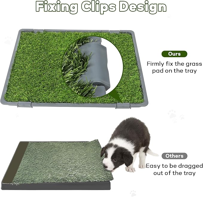 Dog Grass Pad with Tray: 2 Pack Grass Pee Pads for Dogs Potty for Puppy Training, 22"x18" Artificial Turf for Dogs with Collection Tray for Indoor /Outdoor /Patio /Balcony, Grey-PawvioPets