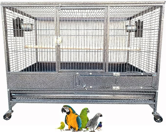 Extra Large Single Stacker Strong Heavy Duty Wrought Iron Breeder Parrot Aviary Bird Breeding Breeder Cage with Side Nest Breeding Doors On Wheels-PawvioPets