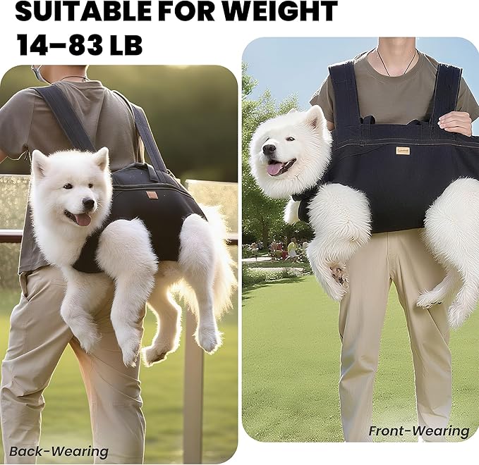 Dog Lift Harness Backpack Carrier for Large Dogs, Full Body Sling with Handle, Dog Harness for Joint Injuries, Arthritis, Ideal for Stairs, Elderly Dogs (Black Large 20-29 LBS)-PawvioPets