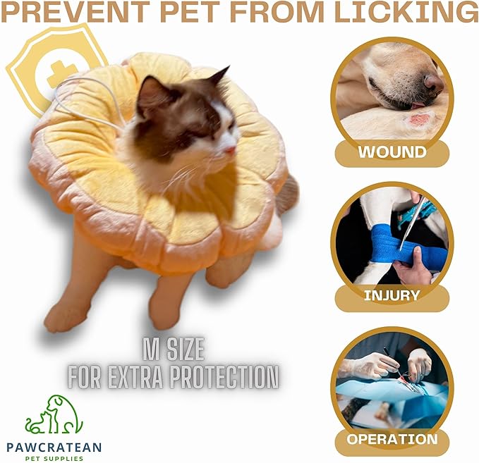 Adjustable Comfy Flower Style Elizabeth Collar for Cats Puppies Soft Recovery Cone Pet Protective Neck Collar (Yellow, Small)-PawvioPets