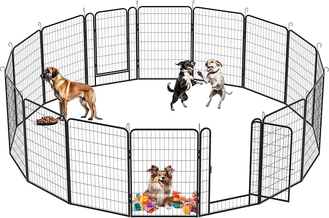 Dog Playpen, Outdoor Dog Fence, 16 Panels, 40" H Dog Pen for Large/Medium/Small Dogs, Heavy Duty Metal Pet Fence with Gate, Portable Dog Fence for RV Camping and Yard (Black)-PawvioPets