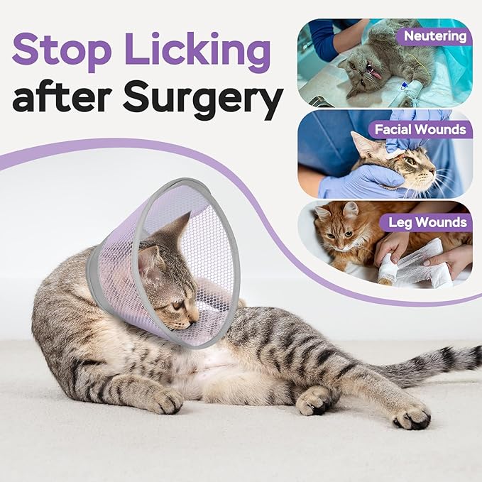 Cat Cone Collar Soft to Stop Licking After Surgery, Waterproof Lightweight Recovery Collar for Cats and Small Dogs, Elizabeth Plastic Cone Alternative, Neck Pillow to Prevent Scratches-PawvioPets