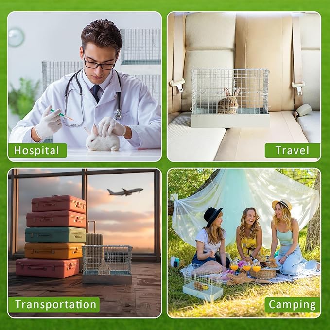 Folding Rabbit Cage, 18 x 10 x 14 in Portable Bunny Carrier with Tray and Handles for Transport, Travel or Temporary Housing, Indoor Outdoor Pet Habitat Animal Enclosure-PawvioPets