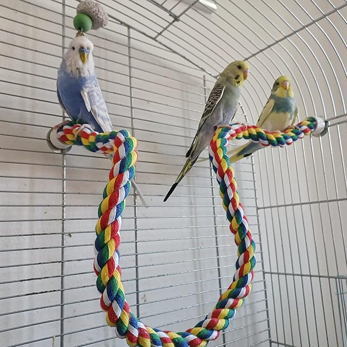 Bird Rope Perches for Parrots, Cockatiels, Parakeets, Budgie Cages Comfy Birds Colorful Rope Toy (31.5inch Metal nut)-PawvioPets