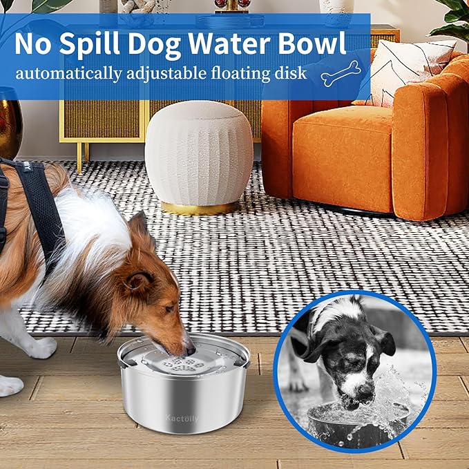 3L/101oz Large Capacity Dog Water Bowl Stainless Steel No Spill Dog Bowls Slow Drinking Dog Water Feeder Dispenser-PawvioPets