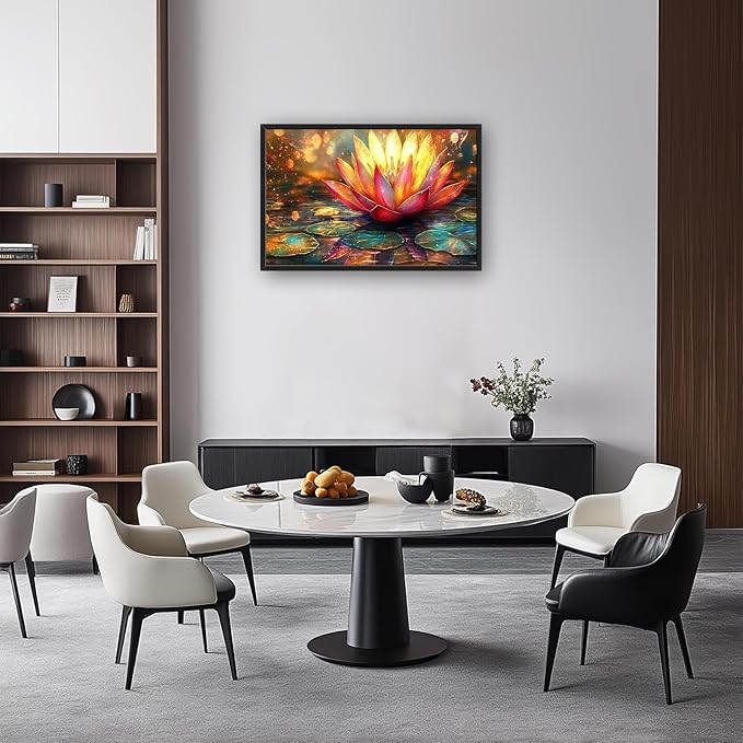 Framed Large Lotus Wall Art for Living Room, Oversized Lotus Flower Wall Decor Zen Golden Floral Canvas Painting Modern Artwork Home Decoration for Living Room Bedroom Office 36"x24"-PawvioPets