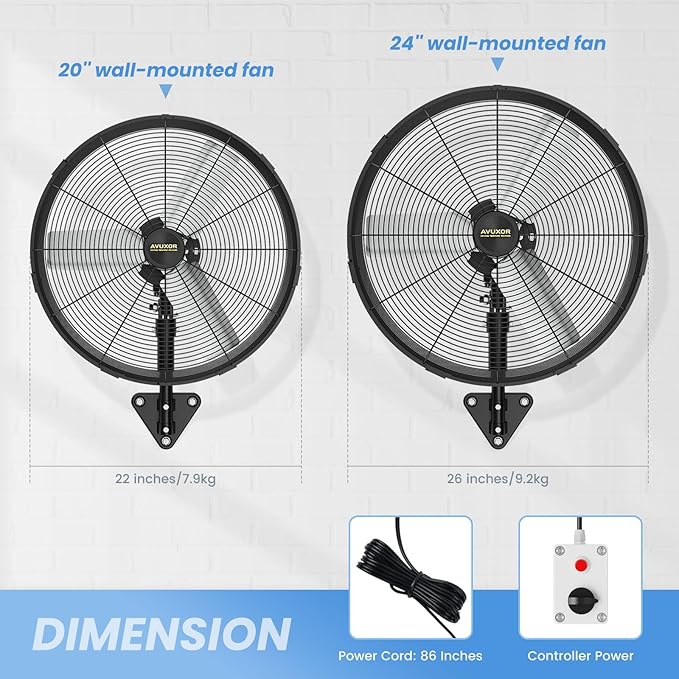 20'' Outdoor Wall Mount Fan, 4 Speed Oscillating Wall Fan with All Sealed Brushless DC Motor, Heavy Duty Industrial Fans, Waterproof Fans for Patios, House, Garage, Commercial, Warehouse, Factory-PawvioPets