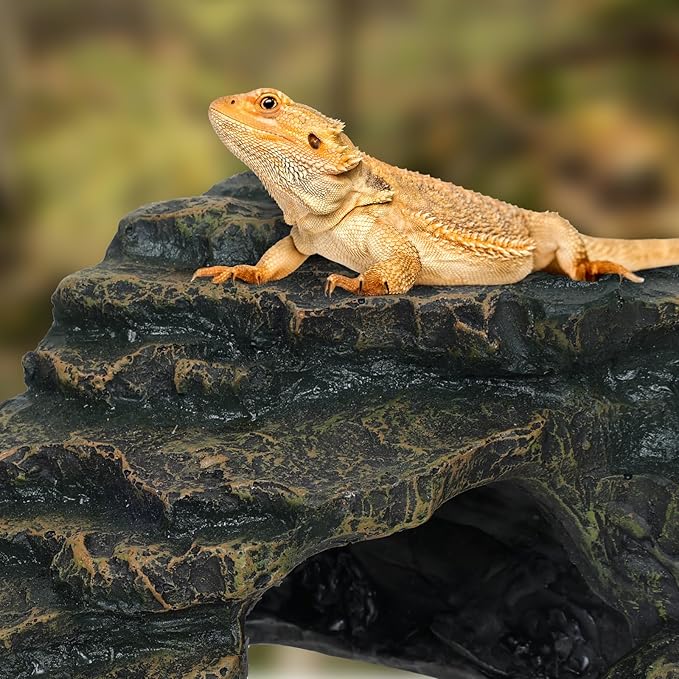 Gecko Tank Acccessories, Turtle Tank Accessories, Perfect Tortoise Hide Fish Tank Decor for Betta, Fish, Snake Hide, Professional Turtle Basking Platform (Medium)-PawvioPets