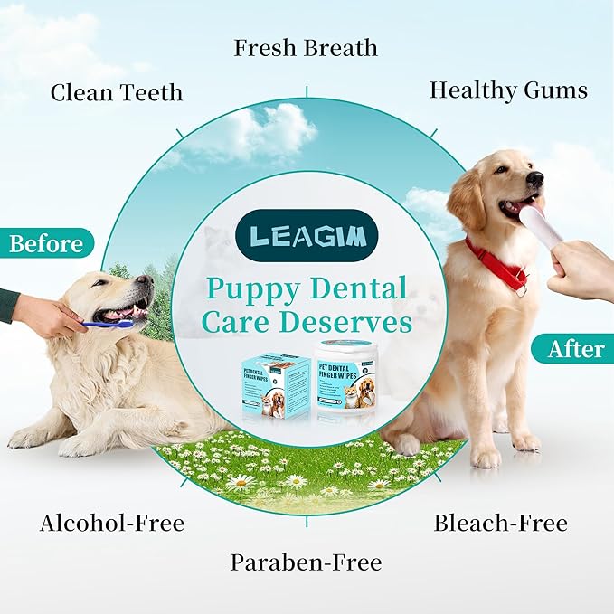 Dog Teeth Cleaning Wipes, Cat & Dog Toothbrush Brushing Kit, Dog Tooth Finger Dental Wipes to Remove Tartar & Plaque, Plant-Based Care Disposable Pet Wipes (50 Count, Uncented)-PawvioPets