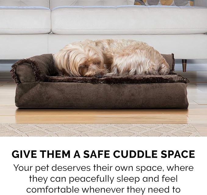 Furhaven Cooling Gel Dog Bed for Large Dogs w/ Removable Bolsters & Washable Cover, For Dogs Up to 125 lbs - Plush & Velvet L Shaped Chaise - Sable Brown, Jumbo Plus/XXL-PawvioPets