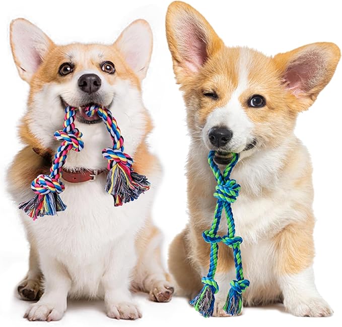 2 Pack Dog Rope Toy for Small Dogs, Puppy Teething Toys, Durable Cotton Puppy Chew Toys for Teething, Small Dog Toys for Aggressive Chewers, Interactive Tug of War Dog Toy for Puppies Boredom-PawvioPets