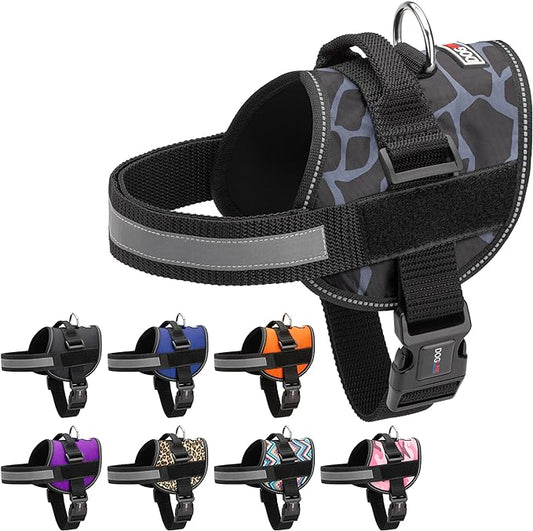 Dogline Dog Harness, Reflective No-Pull Adjustable Vest with Handle for Walking, Training, Breathable, No - Choke Harness for Small, Medium or Large Dogs Room for Patches Girraffe Grey S 18"-24"-PawvioPets