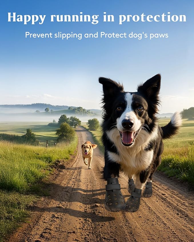 Dog Shoes for Hot Pavement, Breathable Dog Boots Paw Protectors with Adjustable Straps & Non-Slip Sole, Easy On & Off, Waterproof, Easy-Cleaning (Black, M)-PawvioPets